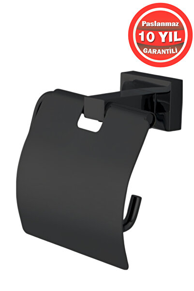 ÇELİK BANYO Paslanmaz Pirinç Mat Siyah Kenzo Geniş Kapaklı Tuvalet Kağıtlık