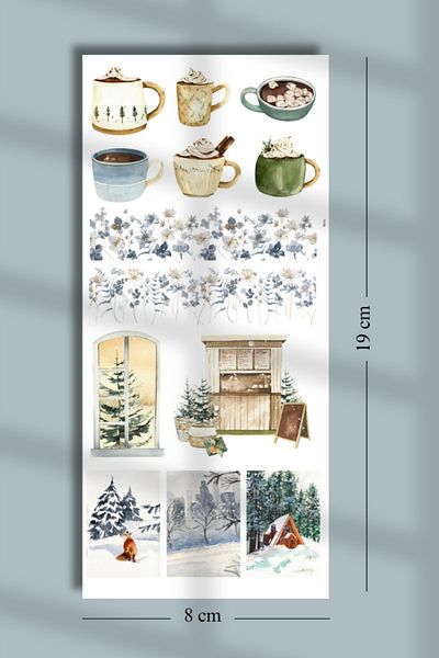 Hume Craft Set de autocolante Washi cu tematică de iarnă de epocă / potrivit pentru colaj de albume de însemnări Bullet Journal 9x19cm
