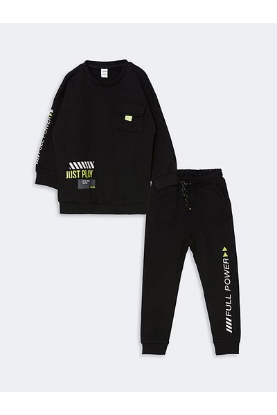 LC Waikiki Crew Neck Printed Boys Sweatshirt and Sweatpants Bottom Set of 2