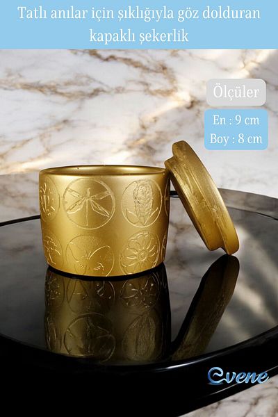 Evene Gold Colored Lid Sugar Bowl Dragee - Model 14