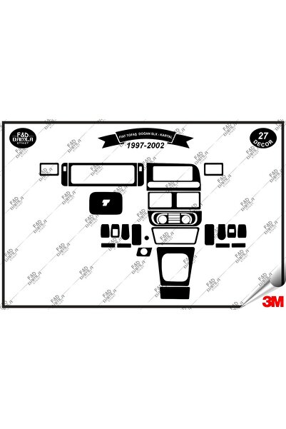 FD Damla Etiket Fiat Tofaş Doğan SLX - Kartal 1997-2002 Torpido Konsol Trim Göğüs Maun Kaplama Set 27 Parça Siyah