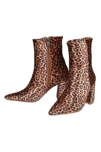 pullman Leopar Desenli Topuklu Kadın Bot İZ-612 LEOPAR