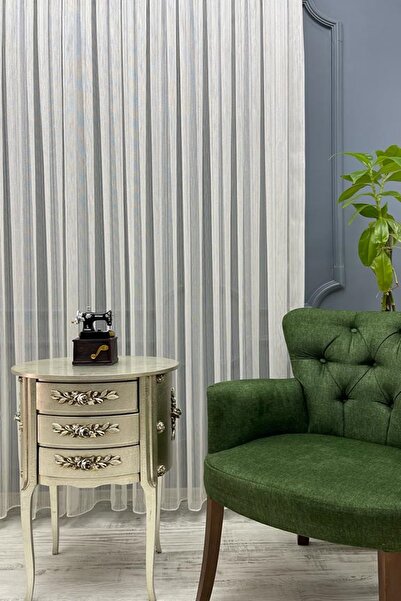 PERDECITY Striped Heavy Weight Delicate Tulle Curtain 300 X 260 1X2 Sparse Pleat