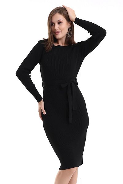 Irmak Kerekli Rochie din tricot cu nervuri cu decolteu 4080