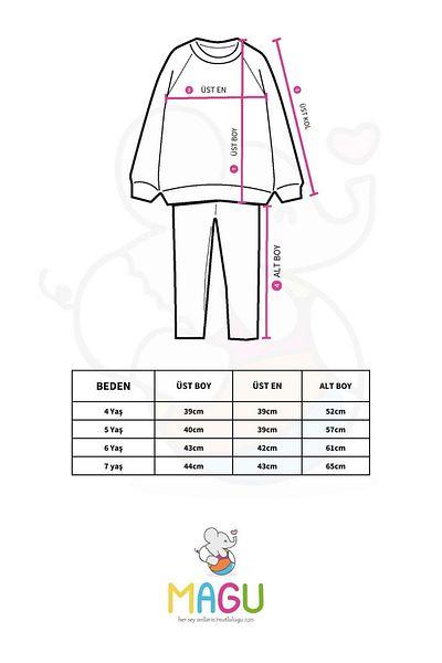 Magu Girl's Spanish Tights - Heart Patterned Cotton Sweatshirt and Bottom Set