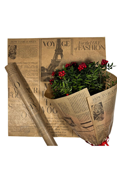 weloveis Gazete Baskılı Çiçek Buket Kağıdı Virgin Kraft Kağıt-40gr(ince)-55x55cm-10Sayfa