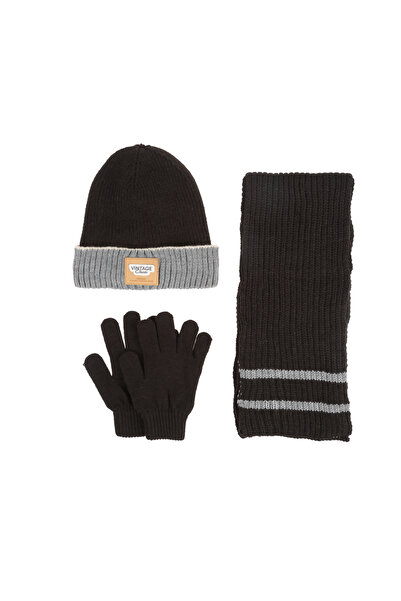 Kitti 9-15 Years Old Boy Scarf Beret Glove 3 Piece Set
