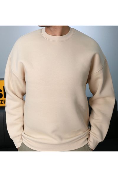 AMAZING CRASH Μπεζ Unisex Basic Μπλούζα με Στρογγυλή Λαιμόκοψη Oversize