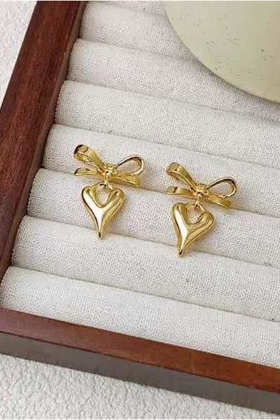 By Zeyna Aksesuar Heart and Ribbon Pattern Special Design Women's Earrings - Zyn8