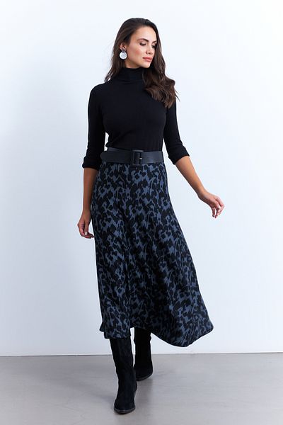 Cool & Modest Indigoblauer gemusterter Damen-Glockenrock MLON3007