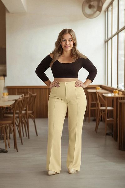 Trendyol Curve Gerade geschnittene Hose aus Nerzgewebe - Tbbss24Ar00048 mit Nähdetail