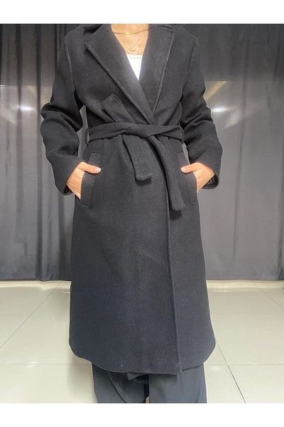 MİSS PERRY Čierny dlhý kabát s podšívkou