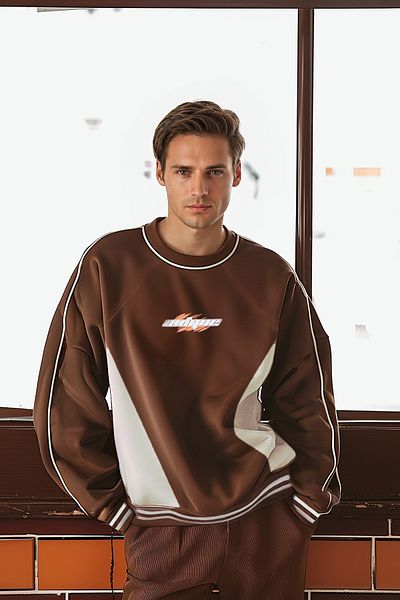 Trendyol Collection Кафяв колежански суитшърт с голям принт - Tmnaw25Sw00145