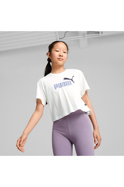 Puma Puma Girls Logo Cropped Tee - White/Sunbash