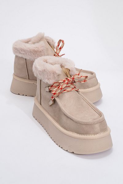 LuviShoes Γυναικείες αθλητικές μπότες BLAUS Beige Suede Fur Χοντρή σόλα