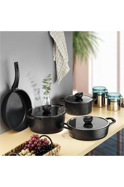 Aryıldız Parma Cast Alu 7 Parça Tencere Set Black
