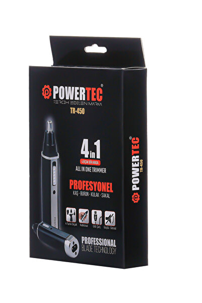 POWERTEC TR-450 Profesyonel 4'ü 1 Arada Sakal Kaş Burun Kulak Kıl Tüy Alma Erkek Bakım Seti