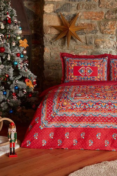 Karaca Home Axis Board Red Double 100% Cotton Duvet Cover Set