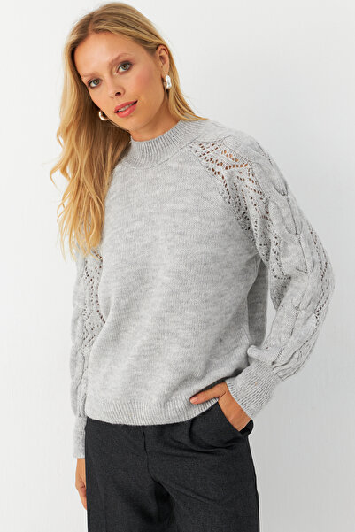 Cool & Modest Openwork Gray Knitwear Women's Sweater - Mayd17