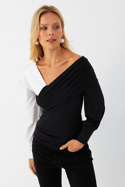 Cool & Sexy Bluză de damă cu piept dublu alb-negru LİK8