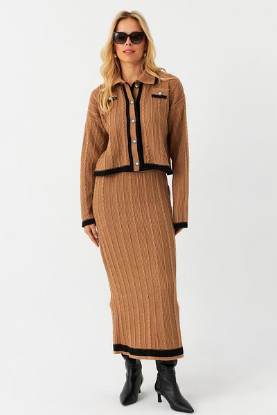 Cool & Modest Camel Color Women's Knitwear Set - Bottom and Top Set Nuv34