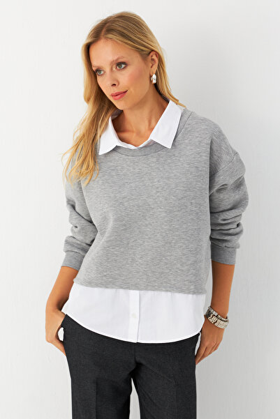 Cool & Modest Γκρι Φούτερ - Γυναικεία, Λεπτομέρεια Πουκάμισου, MAYD21