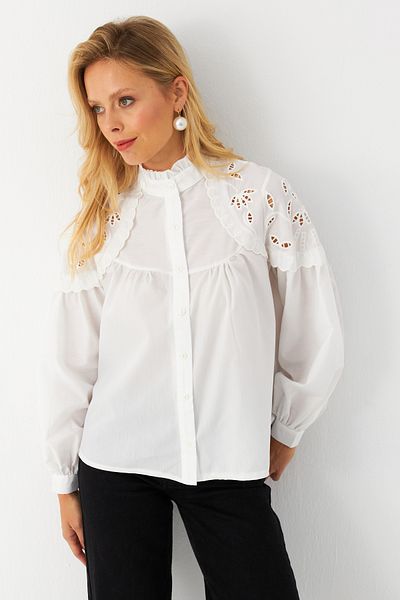 Cool & Modest Cămașă de damă cu broderie albă - MQS2093