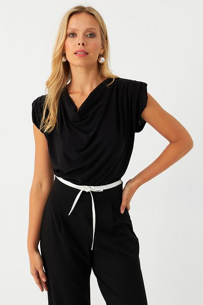 Cool & Sexy Γυναικεία μαύρη μπλούζα με επένδυση ώμου ELT3234