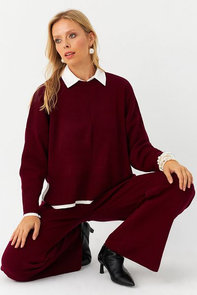Cool & Modest Claret Red Knitwear Women's Set - Bottom and Top Set Myil12