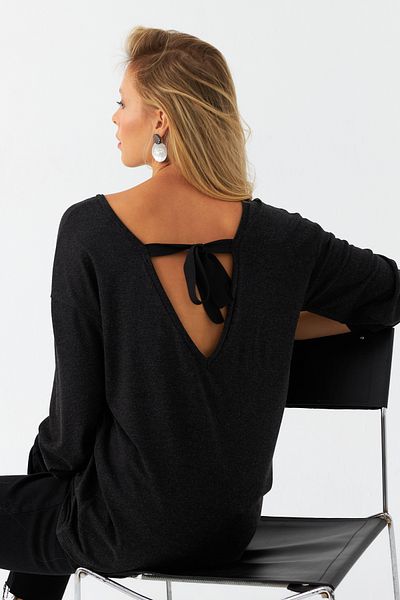 Cool & Sexy Női antracit elöl Hátul V bő blúz EY3003