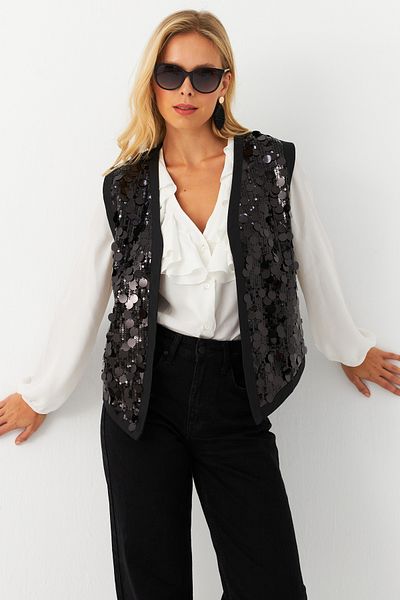 Cool & Sexy Women's Black Sequined Vest Qs5938
