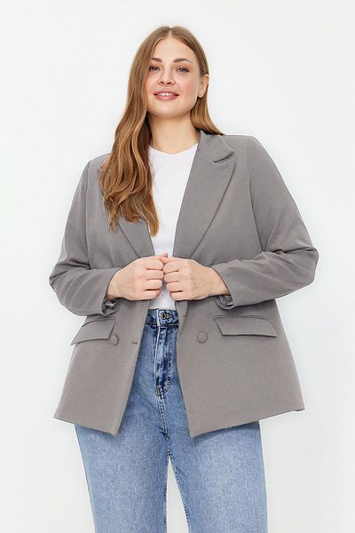 Trendyol Curve Graue gewebte Blazerjacke – Doppelverschluss, TBBSS22CE0180