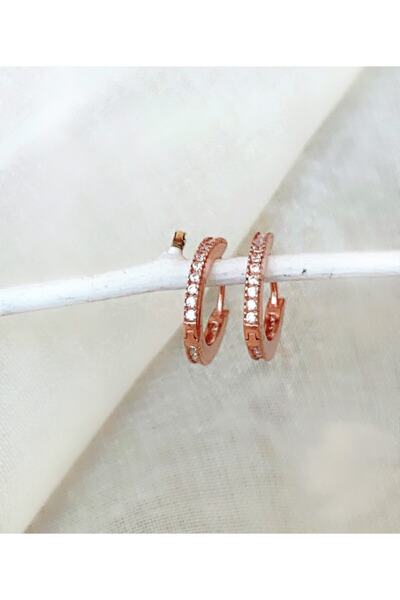 Zirkon Taşlı Gümüş Rose Halka Küpe - Maja Design