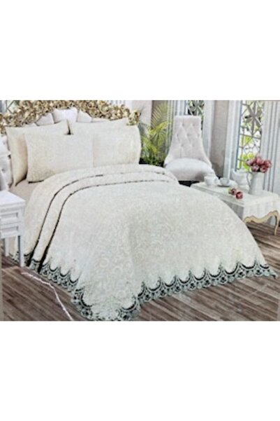 GENÇEV HOME COLLECTİONS بطانية مفرش دانتيل فرنسي - طقم مهر طقم مفرش سرير