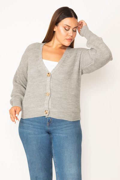 Şans Plus Size Cardigan - Gray - Fitted