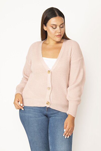 Şans Plus Size Cardigan - Pink - Fitted