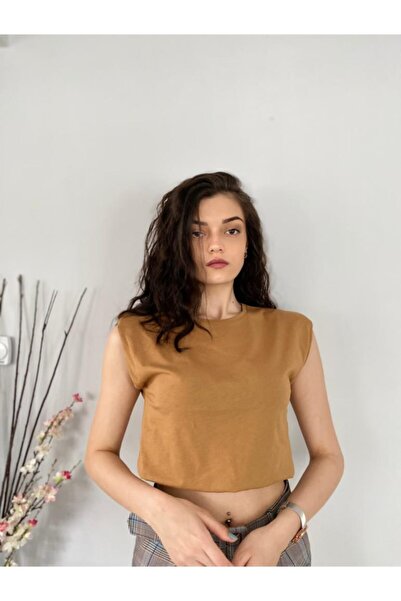 PASTELL BUTİK Kadın  Vatkalı Bel Lastikli Crop  T-Shirt