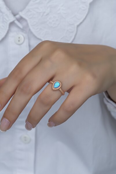 Nereze 925 Ayar Ayarlanabilir Damla Mavi Opal Taşlı Gümüş Yüzük