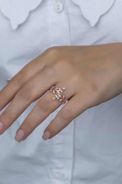 Nereze 925 Ayar Ayarlanabilir Zirkon Taşlı Zeytin Dalı Gümüş Yüzük