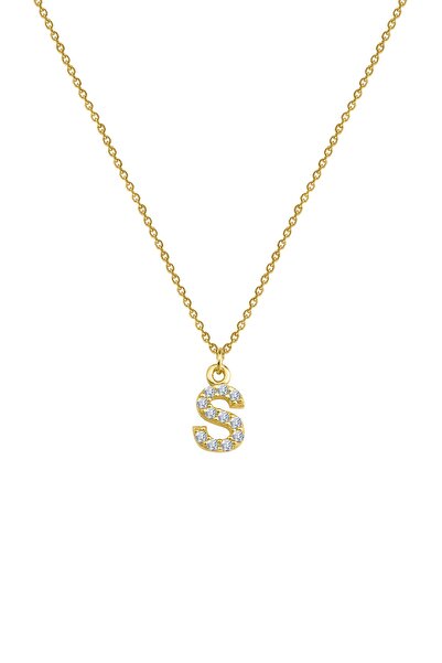 Gimora Harf Kolye Taşlı S Harfi Gümüş Kolye