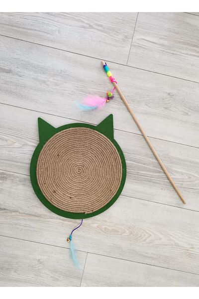 Nursoft Cat Scratching Carpet - Cat Playing Rod with Bells and Feathers