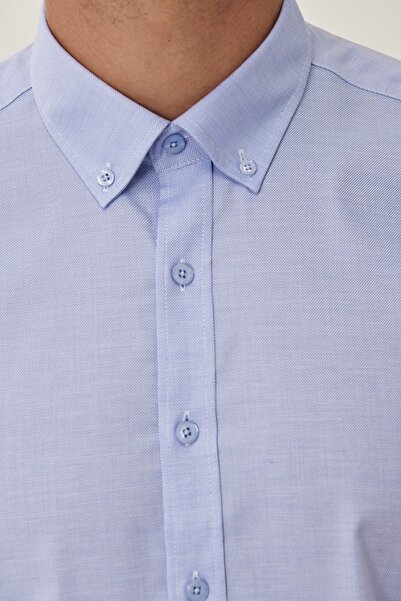 ALTINYILDIZ CLASSICS Erkek Açık Mavi Ütü Gerektirmeyen Non -ıron Slim Fit Dar Kesim %100 Pamuk Düğmeli Yaka Gömlek