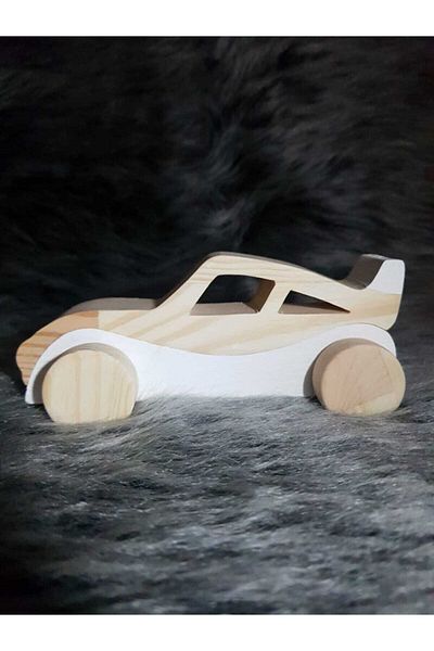 websunday Toy Wooden Wheel Race Car, Handmade Toy for Kids, Birthday Gift-white