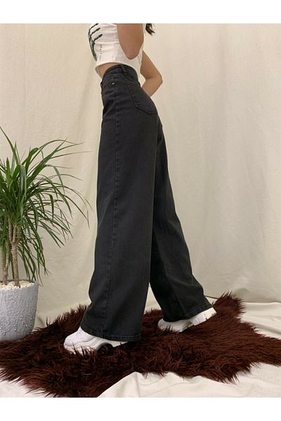 Trn JNS Blugi negri din lycra cu talie super înaltă, blugi, pantaloni Palazzo