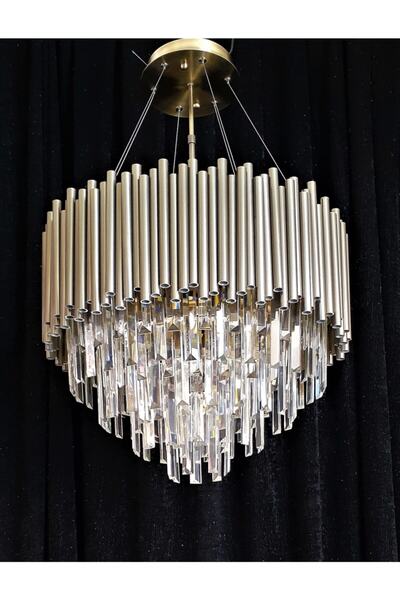 Özçelik Antresit Borulu Inox Oksit Kristal 60 Lık Daire Salon Avize