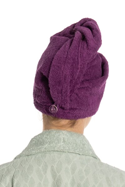 eumenia Plain Eponj Button Towel Purple Hair Drying Cap
