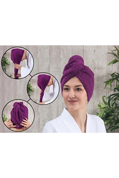 eumenia Plain Eponj Button Towel Purple Hair Drying Cap