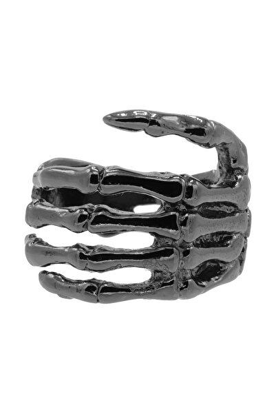 LABALABA Men's Metallic Anthracite Lacquer Plated Adjustable Skeleton Hand Ring