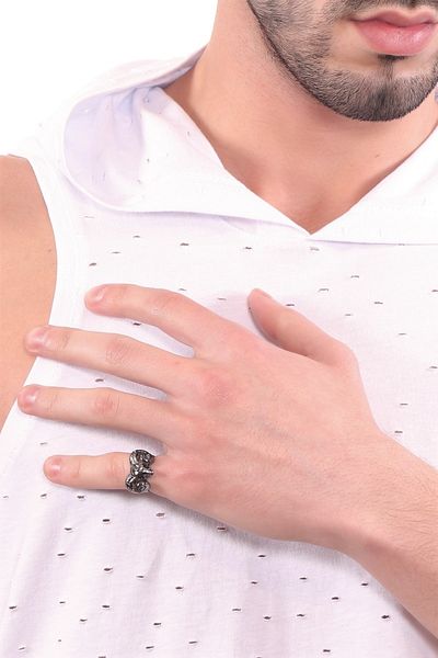 LABALABA Men's Metallic Anthracite Lacquer Plated Adjustable Ram's Head Ring