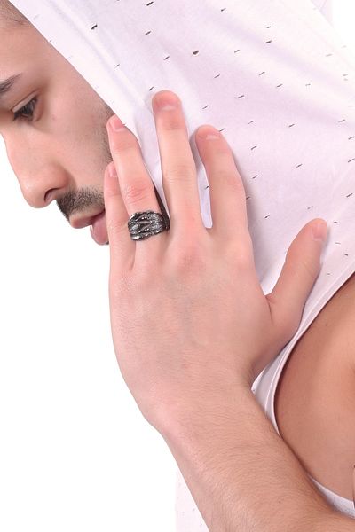 LABALABA Men's Metallic Anthracite Lacquer Plated Adjustable Eagle Claw Ring